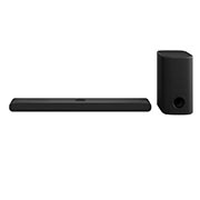 Vista frontal de la barra de sonido y el subwoofer