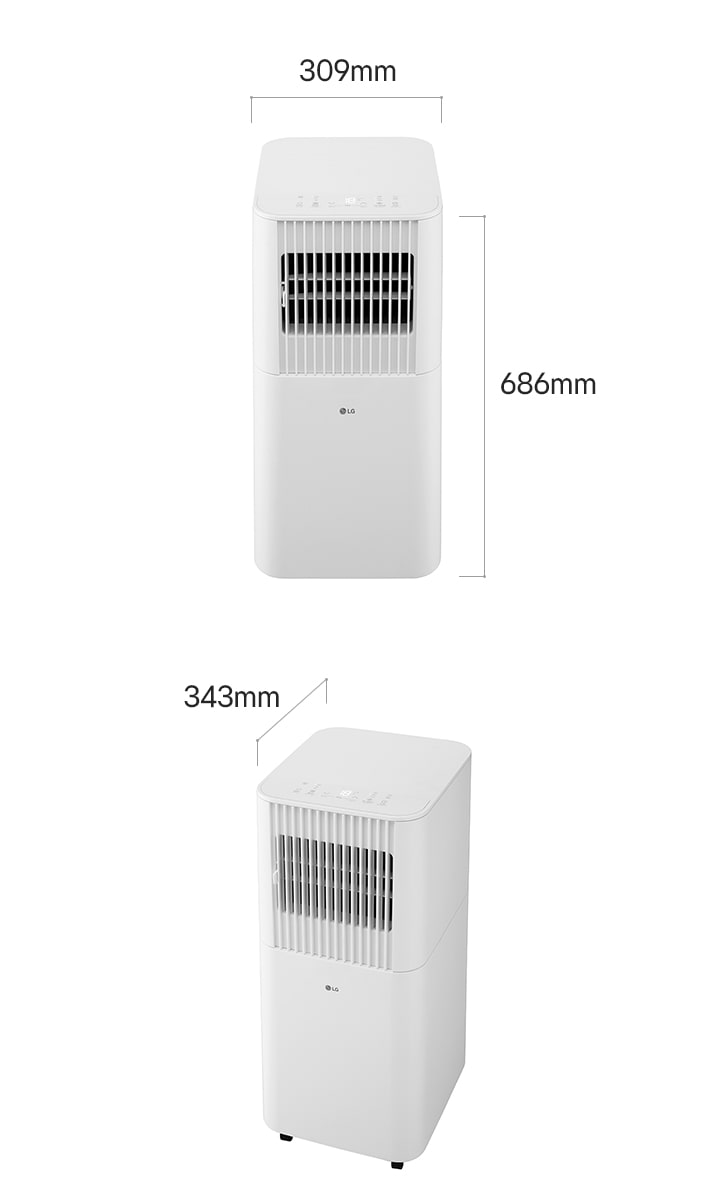 Dimensiones del producto para el aire acondicionado de ventana LG