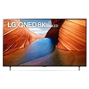 A front view of the LG QNED TV with infill image and product logo on