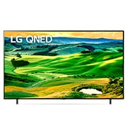 A front view of the LG QNED TV with infill image and product logo on
