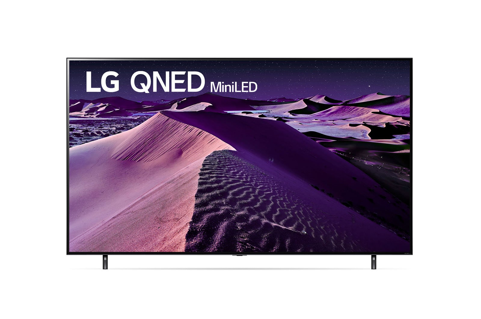 A front view of the LG QNED TV with infill image and product logo on