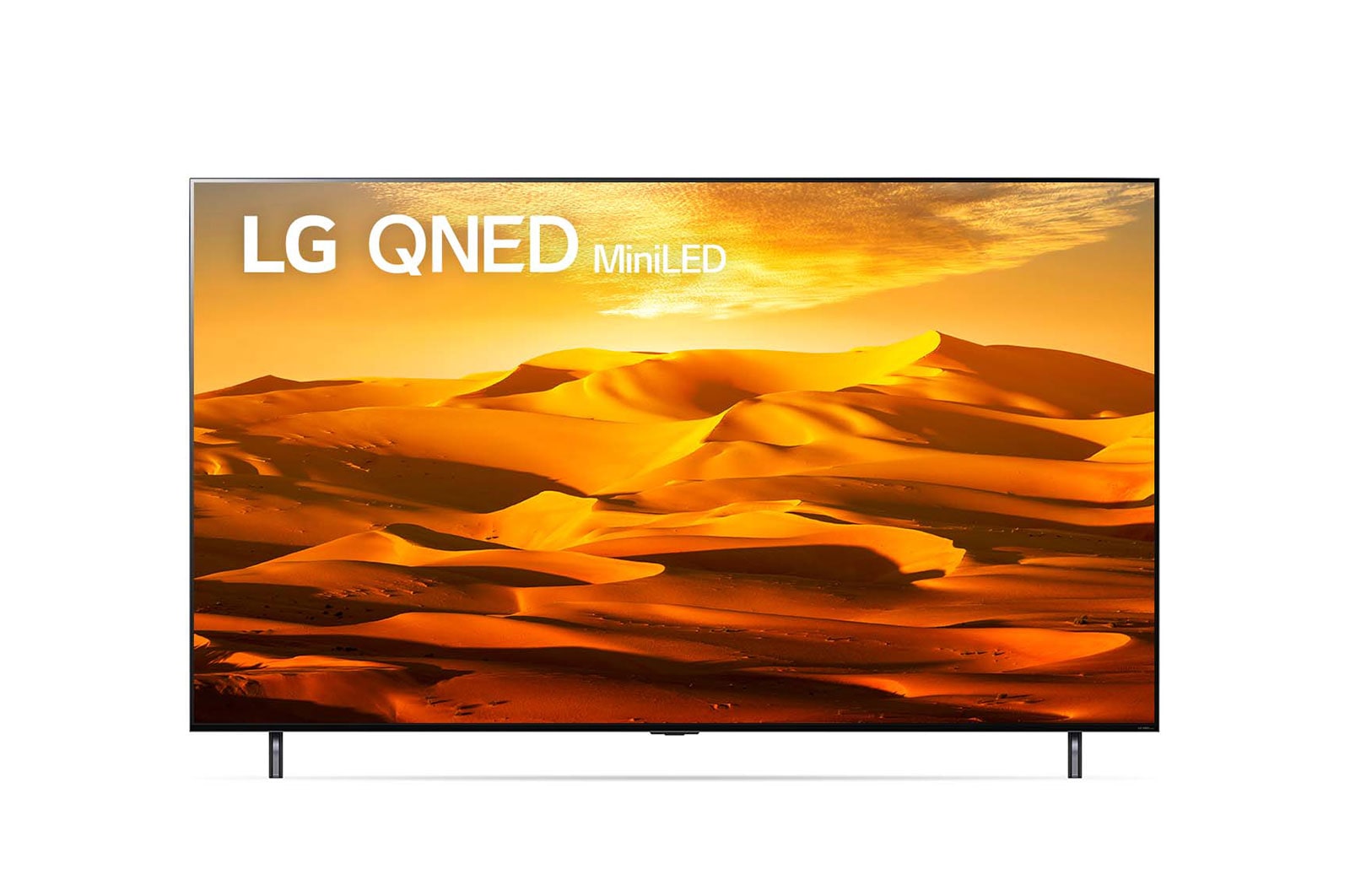 A front view of the LG QNED TV with infill image and product logo on
