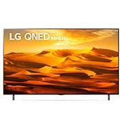 A front view of the LG QNED TV with infill image and product logo on