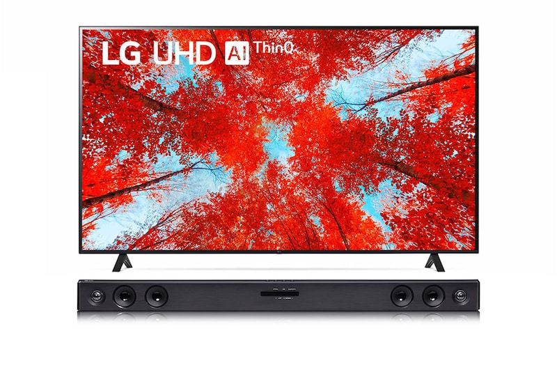 Vista frontal de Pantalla LG UHD AI ThinQ 86'' UQ90 4K Smart TV + LG Sound Bar SK1D 86UQ9050PSC.SK1D