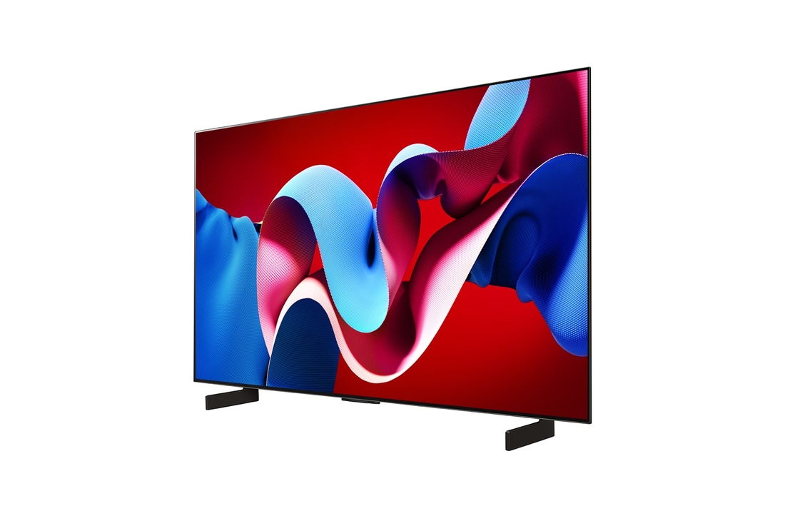 Slightly-angled left-facing side view of LG OLED evo TV, OLED C4