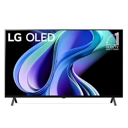 Acceso a tus Streamings favoritos: LG Channels, Netflix, Apple TV+ y Disney+         Vista frontal con LG OLED y 10 Years World No.1 OLED Emblem.