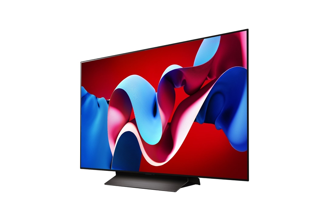 Slightly-angled left-facing side view of LG OLED evo TV, OLED C4