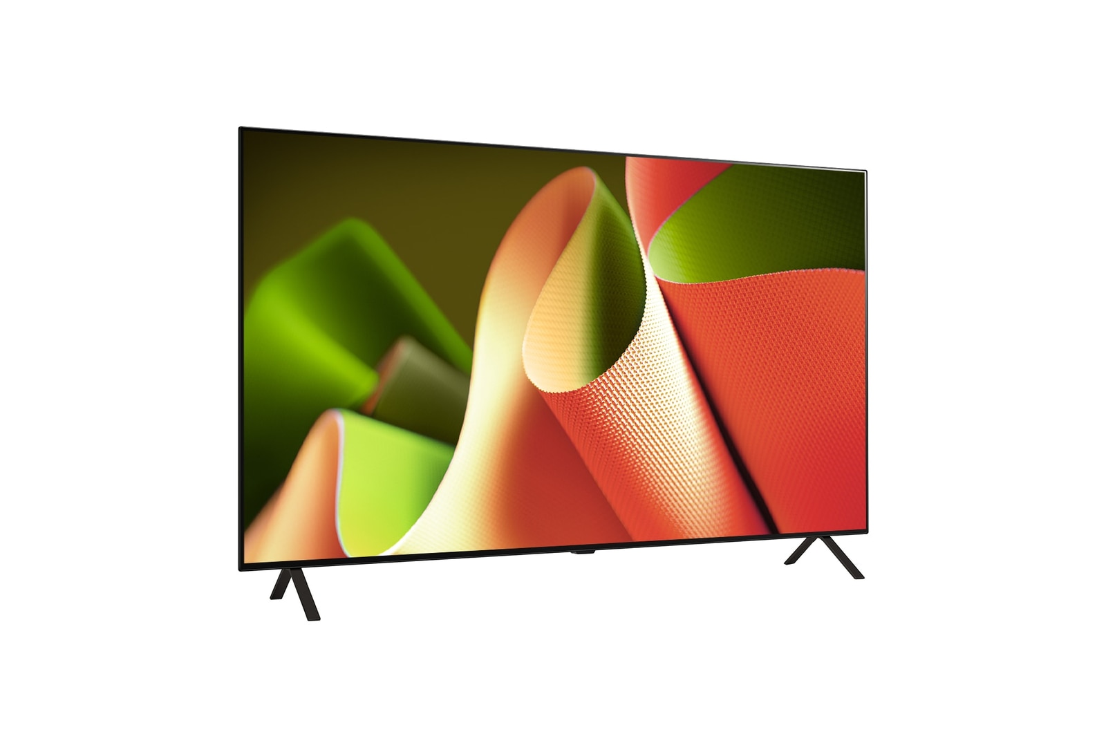 Vista lateral ligeramente inclinada hacia la derecha del TV LG OLED B4.