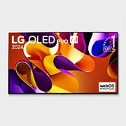 Vista frontal con la televisión LG OLED evo AI, la OLED G4, el emblema de 11 años siendo el número 1 mundial de OLED y el logotipo del programa webOS Re:New en la pantalla