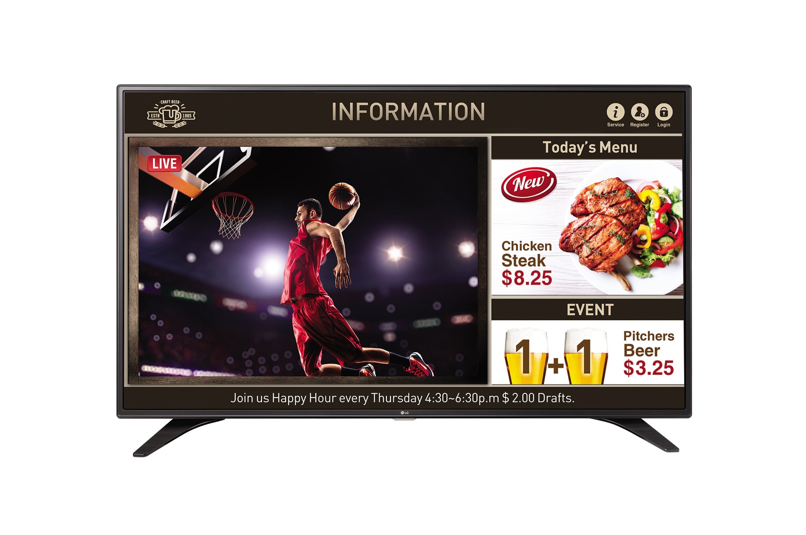 Vista frontal de 55&#34; TV Signage 55LV640S