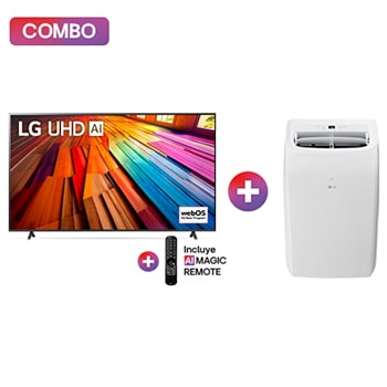 Vista frontal de Pantalla LG AI UHD UT80 86 pulgadas 4K SMART TV 2024 ThinQ AI + LG AC Portátil, 1 Ton, Frío y Calor (Voltaje 115V / 60HZ) 86UT8050OB.LP1425