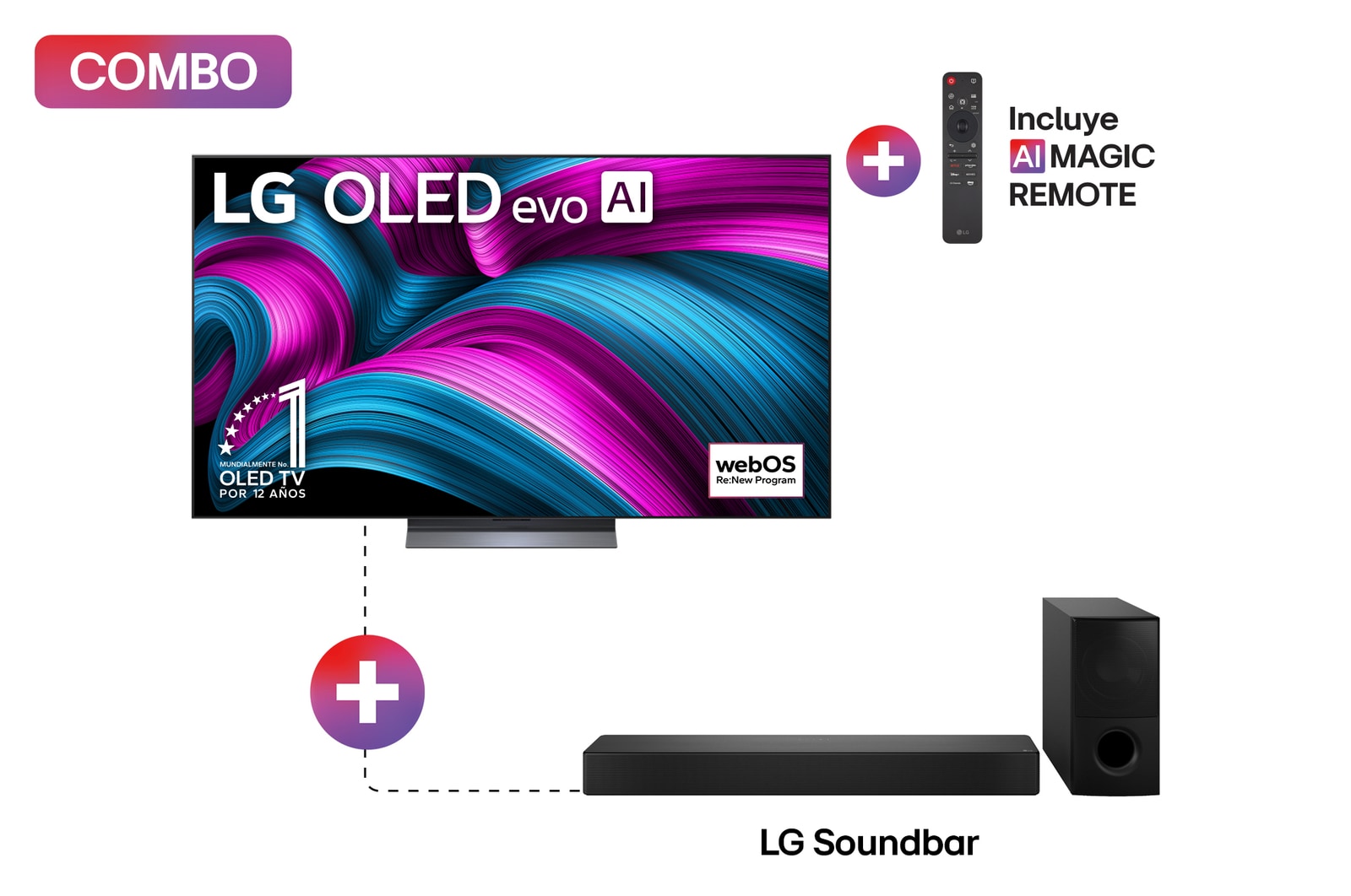 Vista frontal de Comprar Pantalla 65 pulgadas LG AI OLED evo C5 4K SMART TV 2025 +  LG Soundbar SH5A de Cine en Casa con bocinas traseras OLED65C5ESA.SH5A