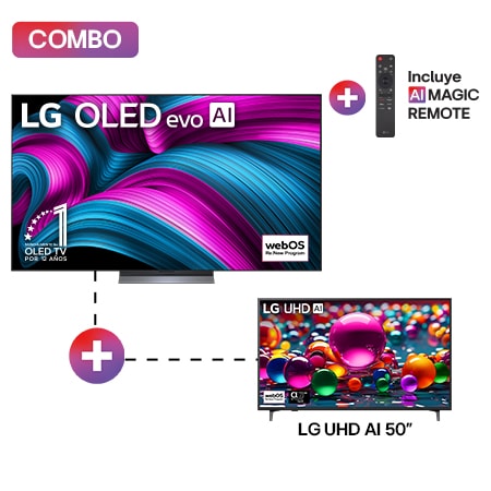 Pantalla 77 pulgadas LG AI OLED evo C5E 4K Smart TV 2025 + Pantalla 50 pulgadas LG UHD AI UA75 4K SMART TV 2025