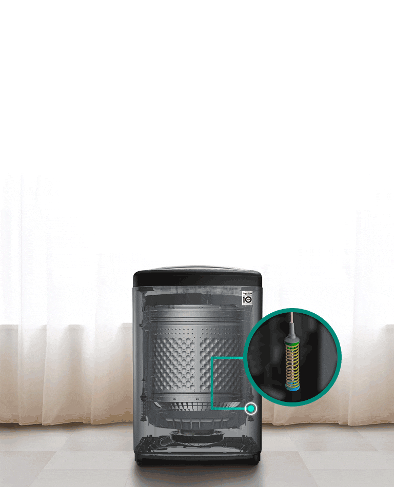 El interior de la lavadora es visible y las tres partes se señalan en un círculo.