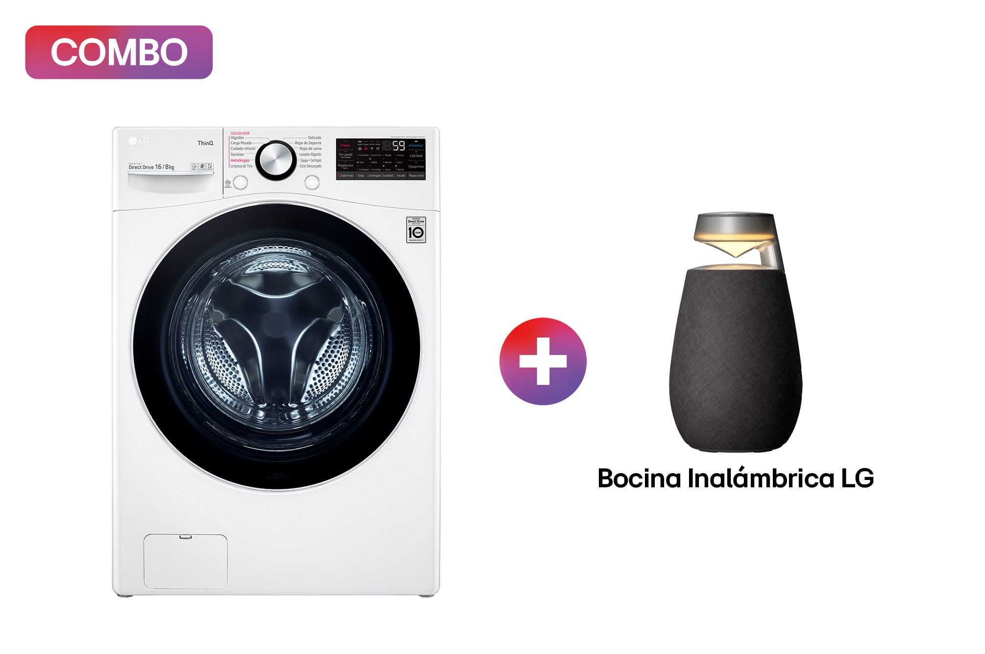 Lavasecadora LG Carga Frontal AI DD™ 16Kg/8Kg - Blanco + LG XBOOM