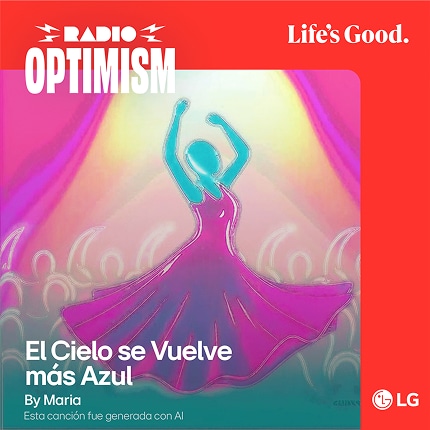 The album cover of El Cielo se Vuelve más Azul, created by Maria through AI.