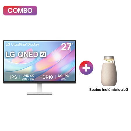 Monitor LG IPS 4K UHD UltraFine™ de 27" + LG XBOOM 360 XO2TBE bocina bluetooth con sonido omnidireccional 360° , beige - 27US500.XO2TBE
