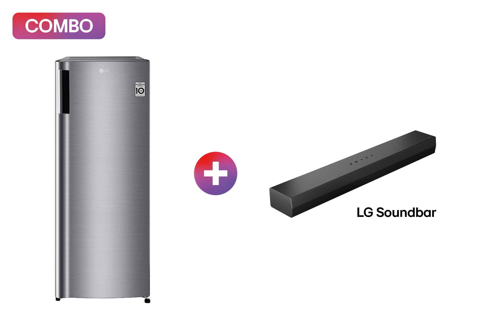 Vista frontal de Refrigerador 7 pies cúbicos Una Puertas + 2.0 canales Barra de sonido LG para TV con Dolby Atmos S20A GR21WPPOB.S20A