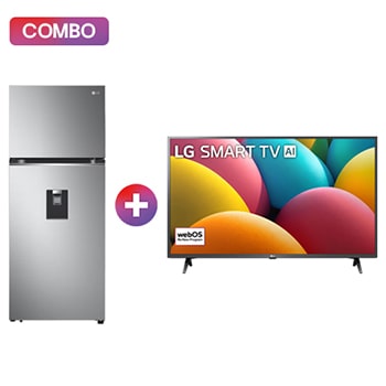 Vista frontal de Refrigerador Top Freezer 14 pies³ Inverter + Pantalla LG AI SMART TV 43 pulgadas webOS SMART TV 2024 con ThinQ AI 43LR67PSA VT40WPOB.43LR67