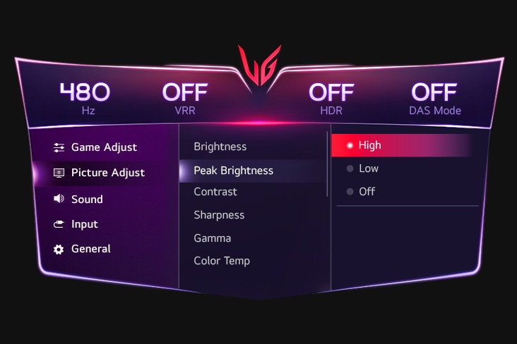 Imagen de configuración GUI de Brillo máximo.