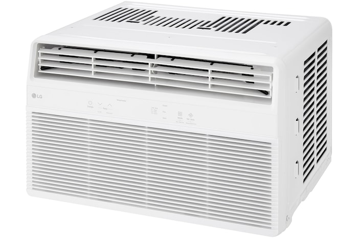 Angled view of window air conditioner