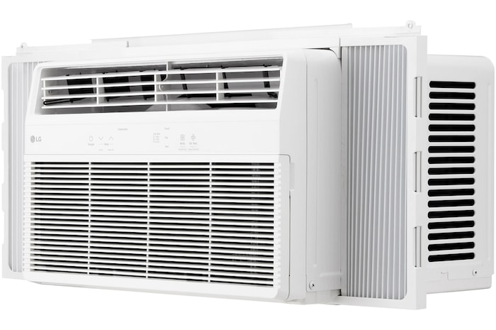 Side-open view of a window air conditioner showing installed accessories