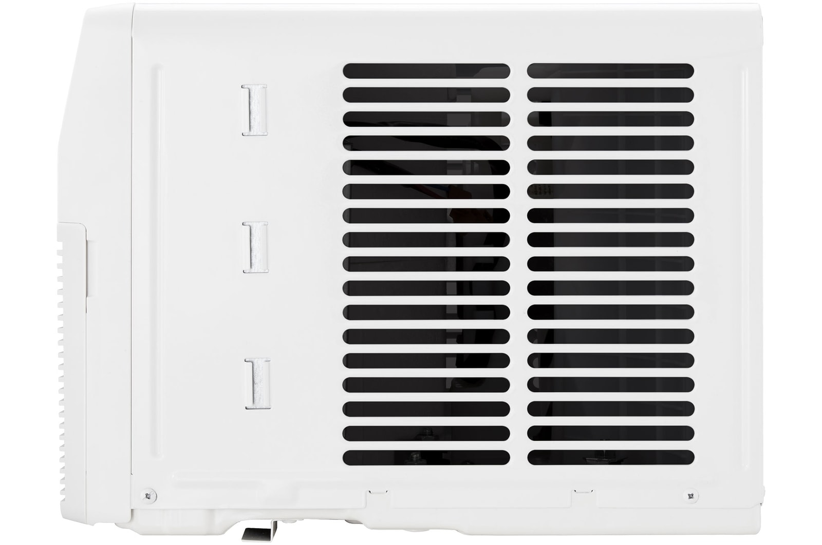 Right-side rear view of a window air conditioner with exhaust vents