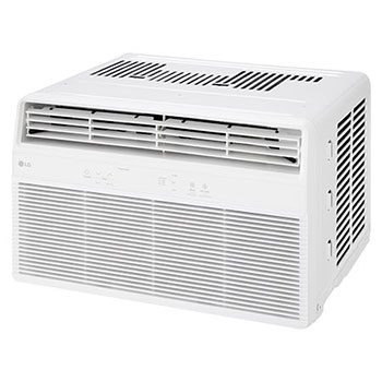 Angled view of window air conditioner