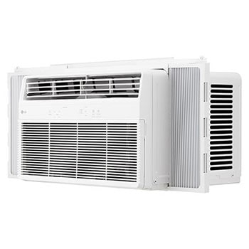 Side-open view of a window air conditioner showing installed accessories