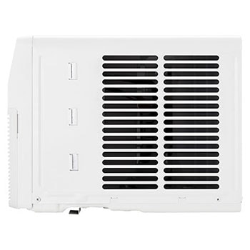 Right-side rear view of a window air conditioner with exhaust vents