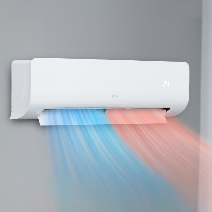 El aire acondicionado funciona en la pared. 