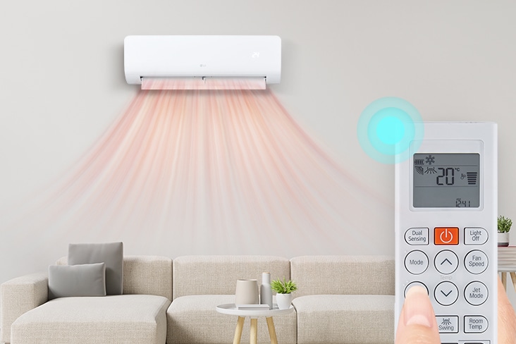 Aire acondicionado de pared y mando a distancia en modo calefacción