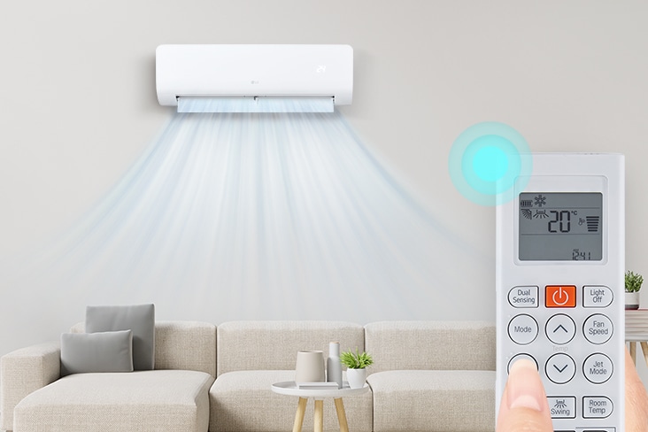Aire acondicionado de pared y mando a distancia en modo deshumidificador