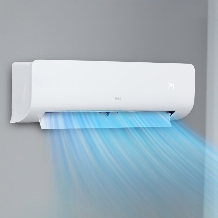 El aire acondicionado funciona en la pared. 