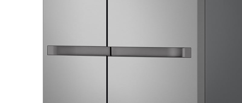 El diseño del asa del refrigerador resaltado con líneas blancas degradadas