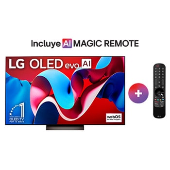 Una vista frontal del televisor LG OLED evo C4 OLED65C4PSA, con el "emblema de 11 años como la marca número 1 del mundo en OLED" mostrado en la pantalla.
