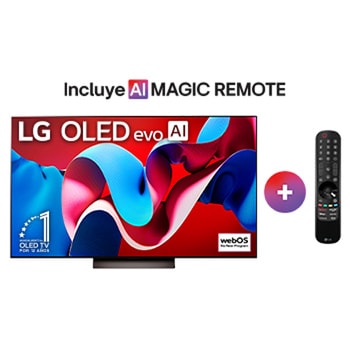 Una vista frontal del televisor LG OLED evo C4 OLED77C4PSA, con el "emblema de 11 años como la marca número 1 del mundo en OLED" mostrado en la pantalla.
