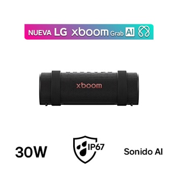 Vista frontal de la LG xboom Grab by will.i.am | Bocina Bluetooth portátil | xboom Signature Sound con portabilidad suprema