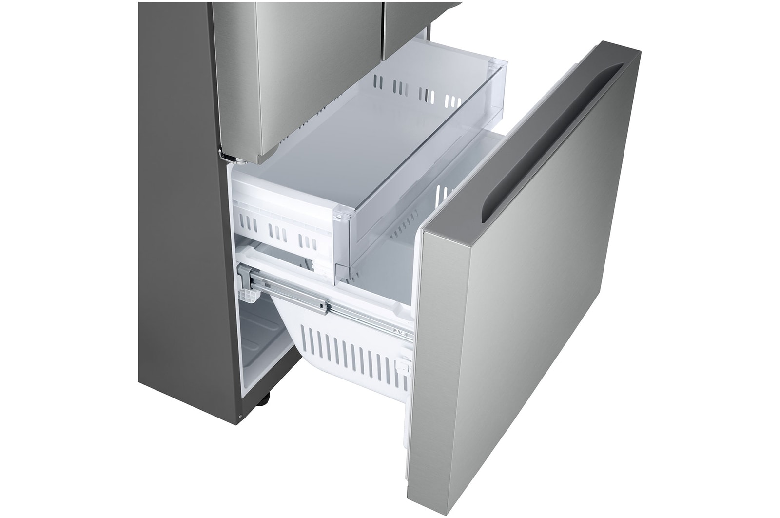 detailed view of the freezer drawers