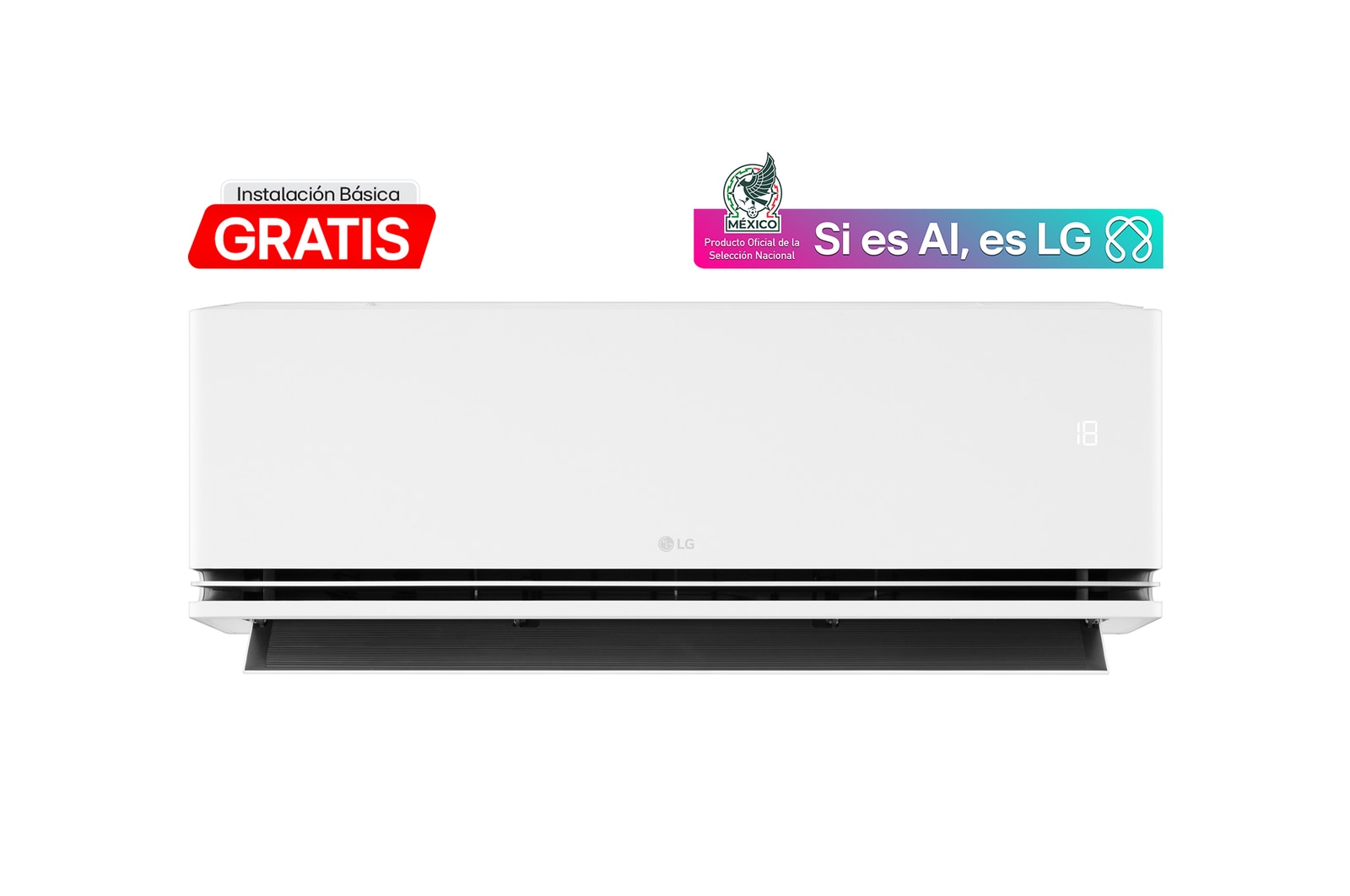Vista frontal de LG DUALCOOL AI Air, 1.5 Ton Frío y Calor (Voltaje 220V / 60HZ) VA182H5