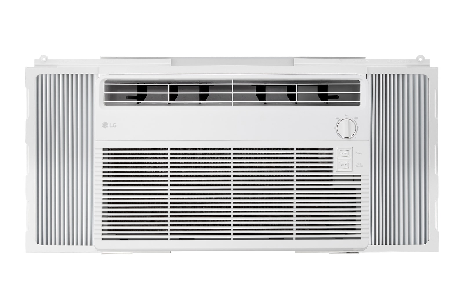 Window air conditioner installed in a living room with a sofa and plants