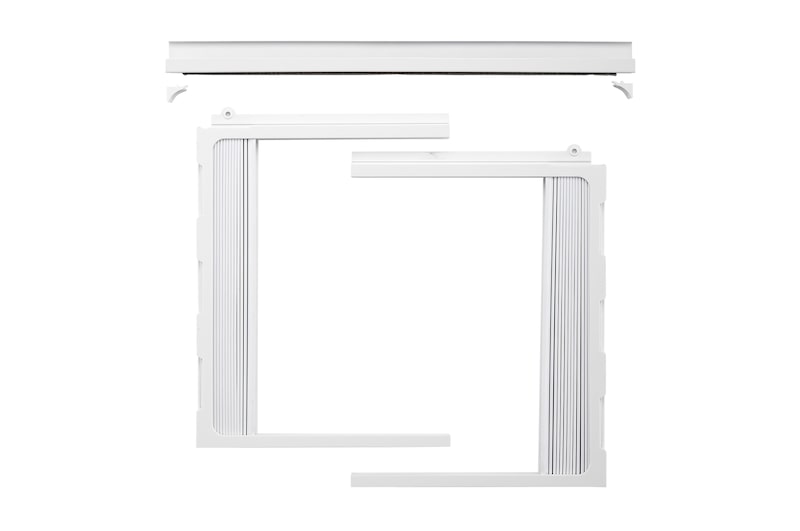 Angled view of window air conditioner