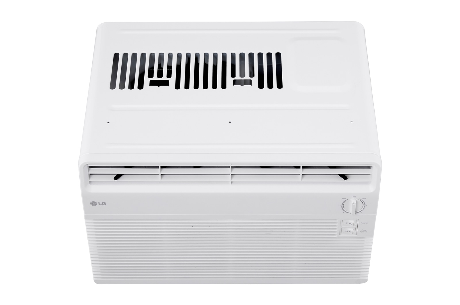 Top-down front view of window air conditioner