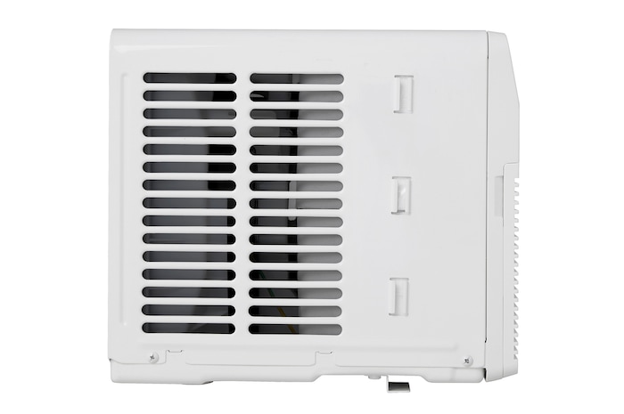 Side-open view of a window air conditioner showing installed accessories