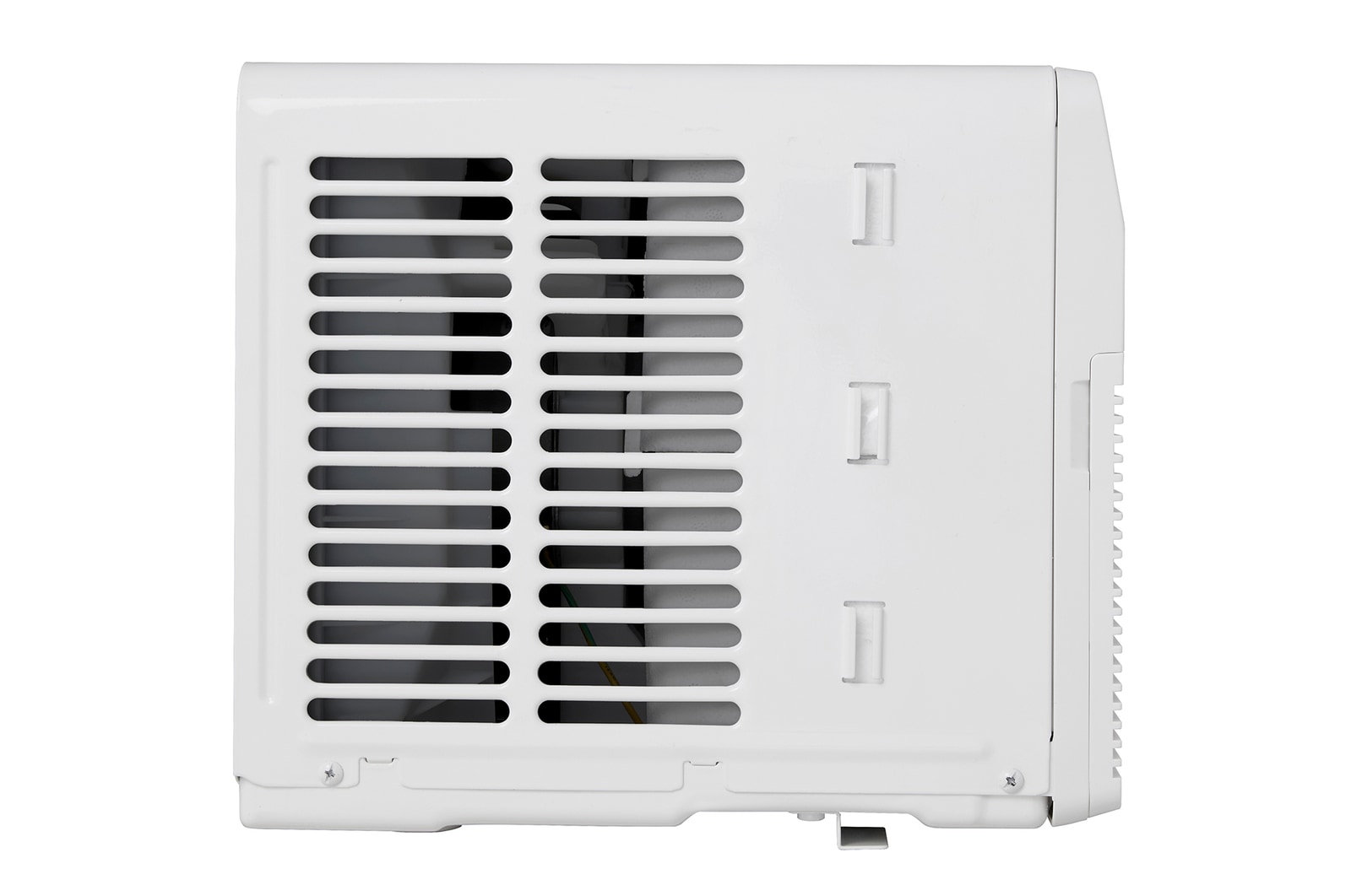 Side-open view of a window air conditioner showing installed accessories