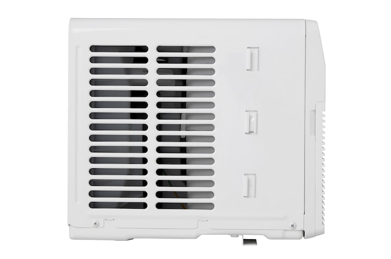 Side-open view of a window air conditioner showing installed accessories