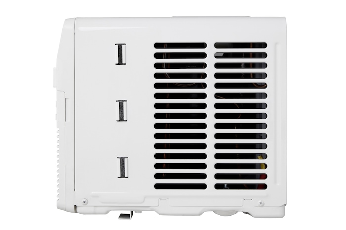 Right-side rear view of a window air conditioner with exhaust vents