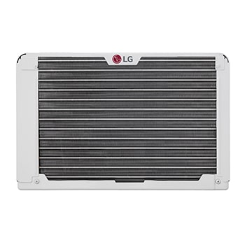 Wide front view of a window air conditioner with installed accessories