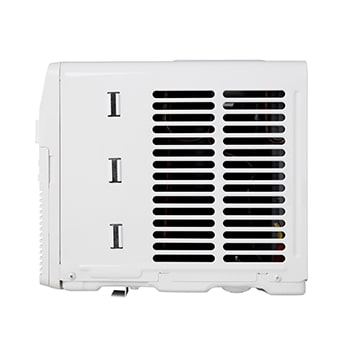 Right-side rear view of a window air conditioner with exhaust vents