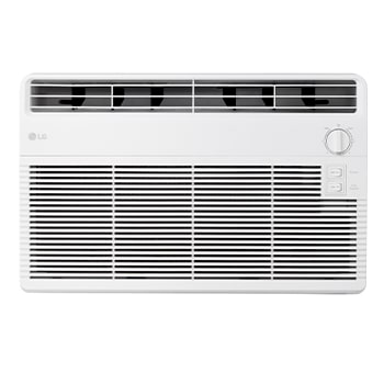 Left-side rear view of a window air conditioner with exhaust vents